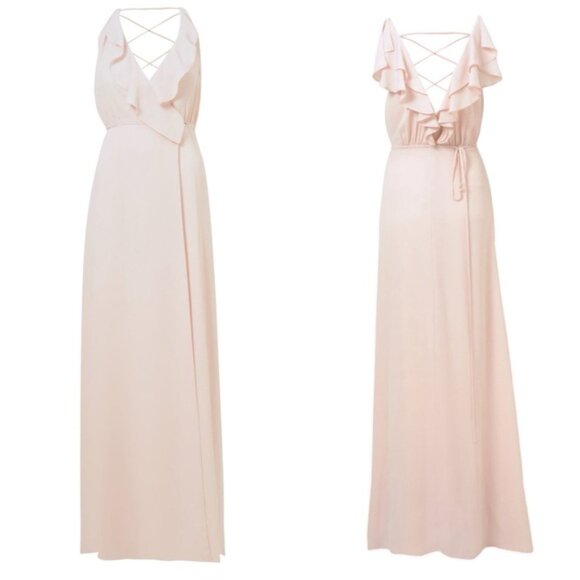 WAYF The Jamie Maxi Dress Ruffle Wrap Attached Tie Waist Gown Ballet Pink XXS - Picture 3 of 16